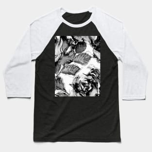 White Over Black Abstract Line Art Flower Baseball T-Shirt